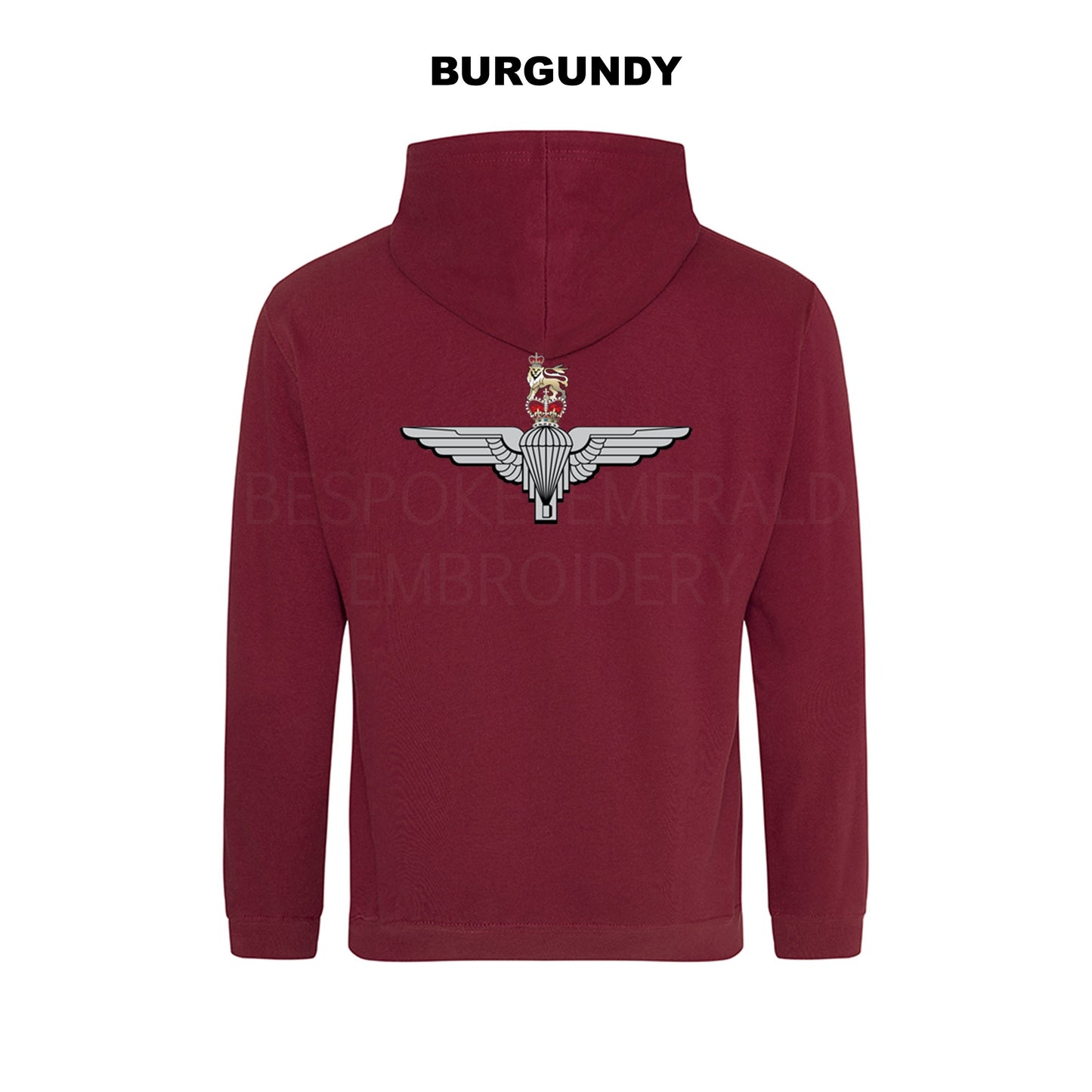 JH001-LCB- Large Cap-badge Parachute Regiment hoodie - Bespoke Emerald Embroidery Ltd