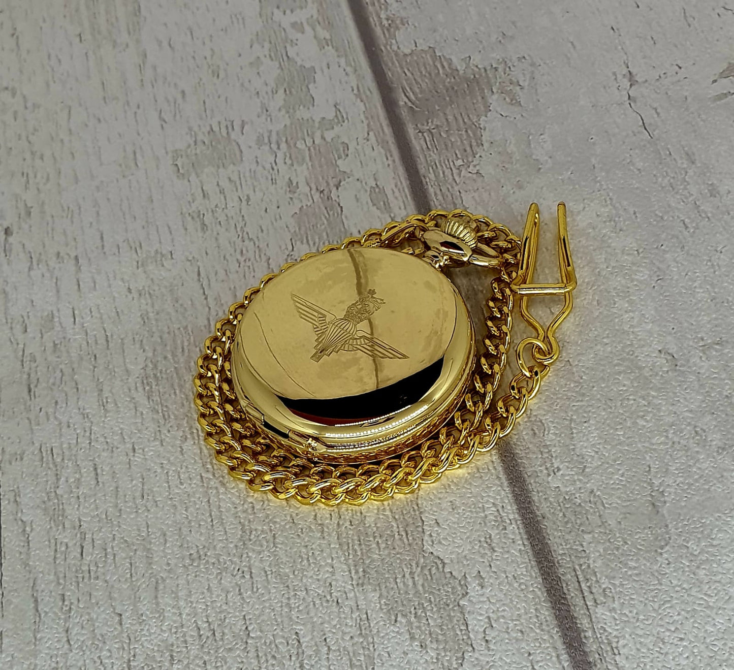 Parachute Regiment - Mechanical Double Half Hunter Gold Plated Pocket Watch - Bespoke Emerald Embroidery Ltd