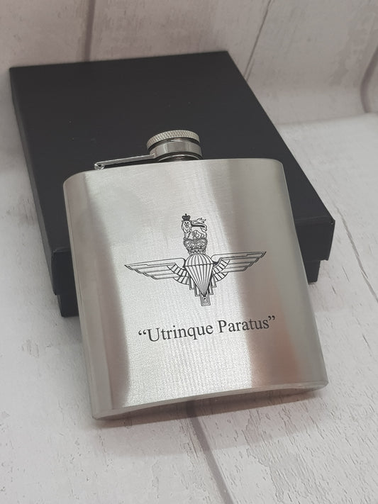 Parachute Regiment engraved hip flask - Bespoke Emerald Embroidery Ltd