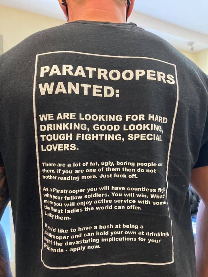 GD02 - Paratroopers Wanted Short sleeve T-Shirt - Bespoke Emerald Embroidery Ltd