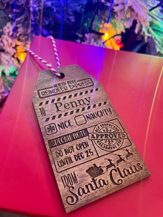 Santa gift tag personalised - Bespoke Emerald Embroidery Ltd